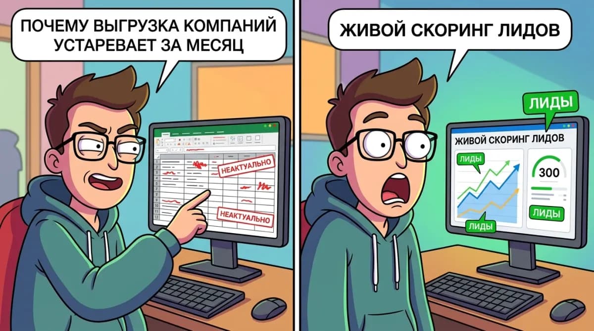 Почему выгрузка компаний устаревает за месяц и что такое живой скоринг лидов - Meme 1