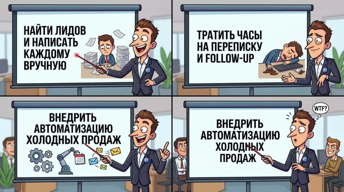 Автоматизация переписки в холодных продажах: от первого письма до встречи в календаре - Meme 1