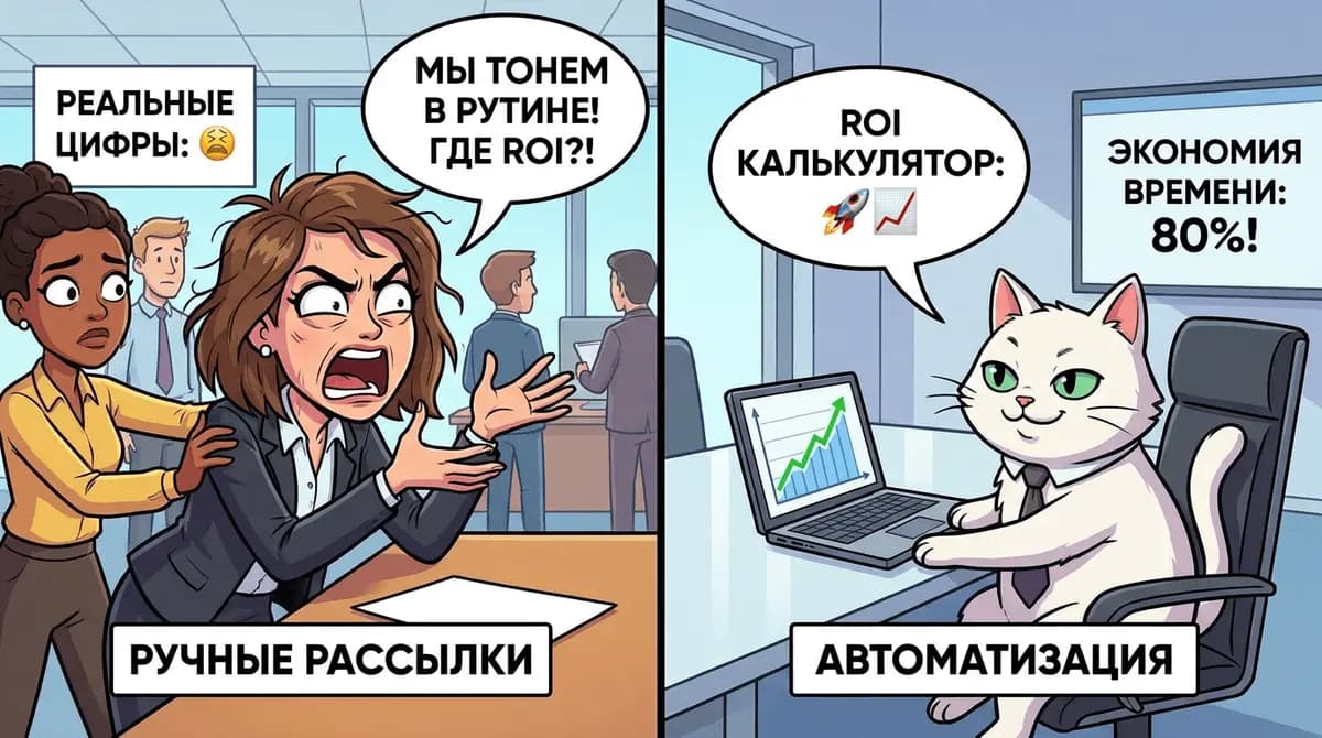 Ручные рассылки vs Автоматизация: ROI калькулятор и реальные цифры для российского рынка - Meme 1